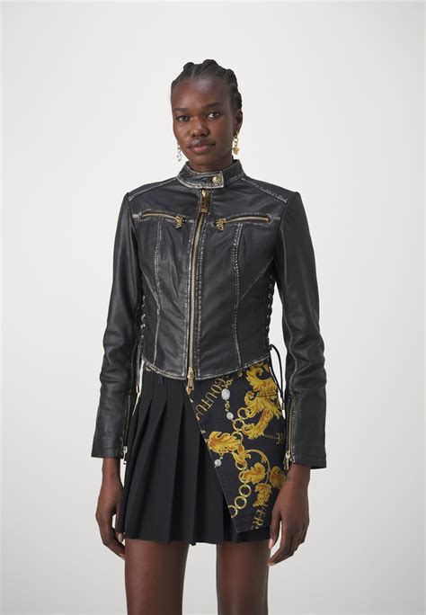 versace jeans lederjacke nero|versace leather jacket women.